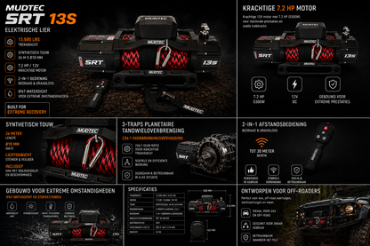 MUDTEC SRT 13S Winch, 7.2HP, 6123 kg, Synthetic Rope